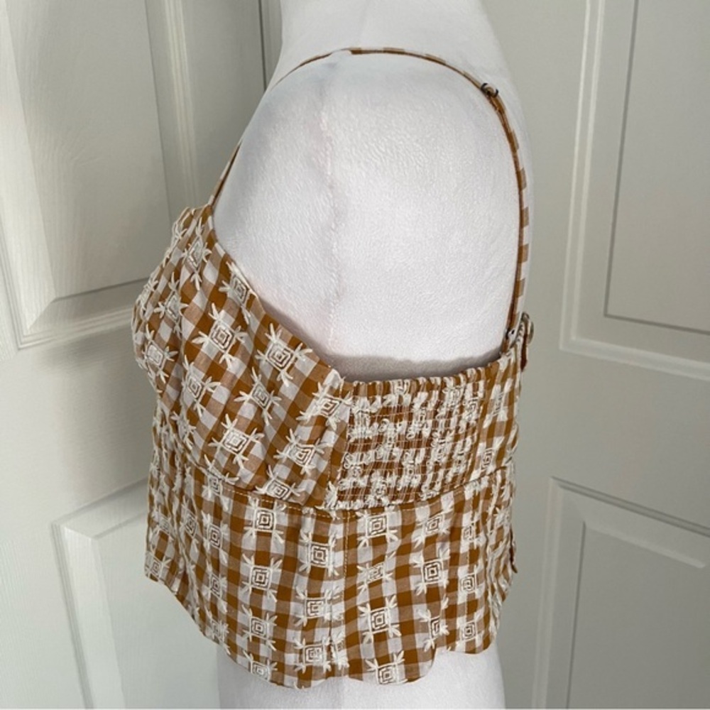 Anthropologie Maeve Scalloped Crop Top Sz‎ 6 Neutral Motif Brown Spaghetti strap - Picture 3 of 13